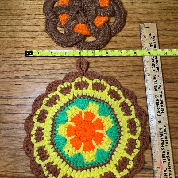 6 VNTG Potholders Excellent Clean Condition Hand Crafted Knit Crochet Blue Pink - Picture 13 of 17